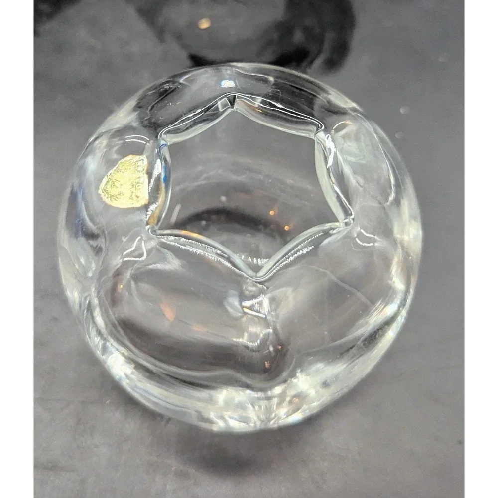 Orrefors Sweden Art Glass Corona Bowl Lars Hellsten Modernist Etched Goose 5.5